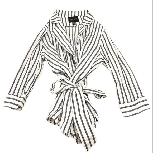 Urban Revivo Tops - Urban Revivo Striped Wrap Blouse-Size 6-Navy & White
